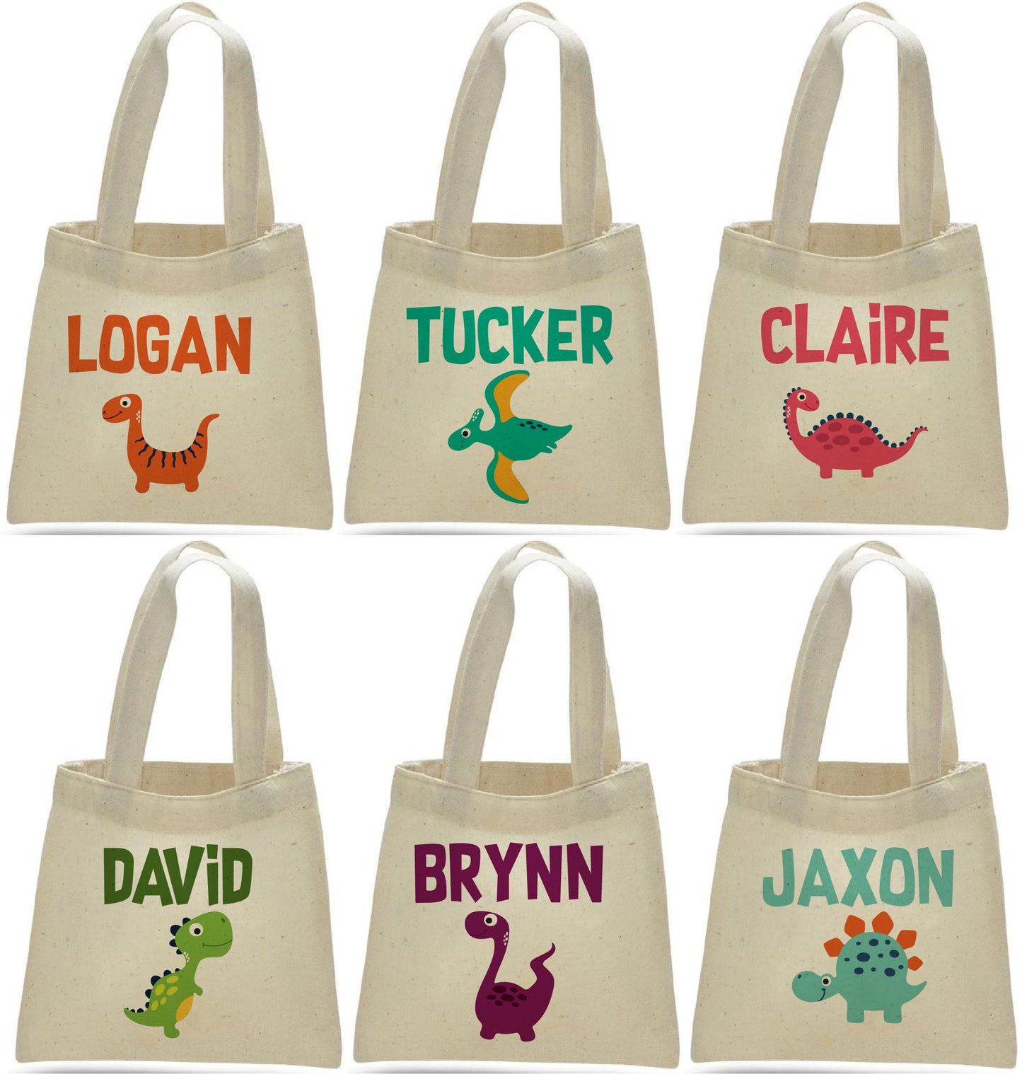 Personalized Dinosaur Party Favor Bags – Canvas Treat Bags, Set of 6
