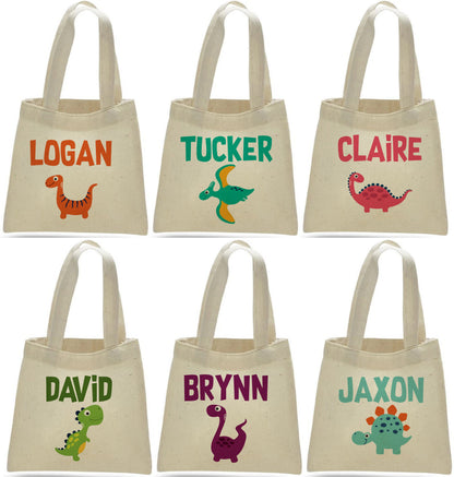 Personalized Dinosaur Party Favor Bags – Canvas Treat Bags, Set of 6