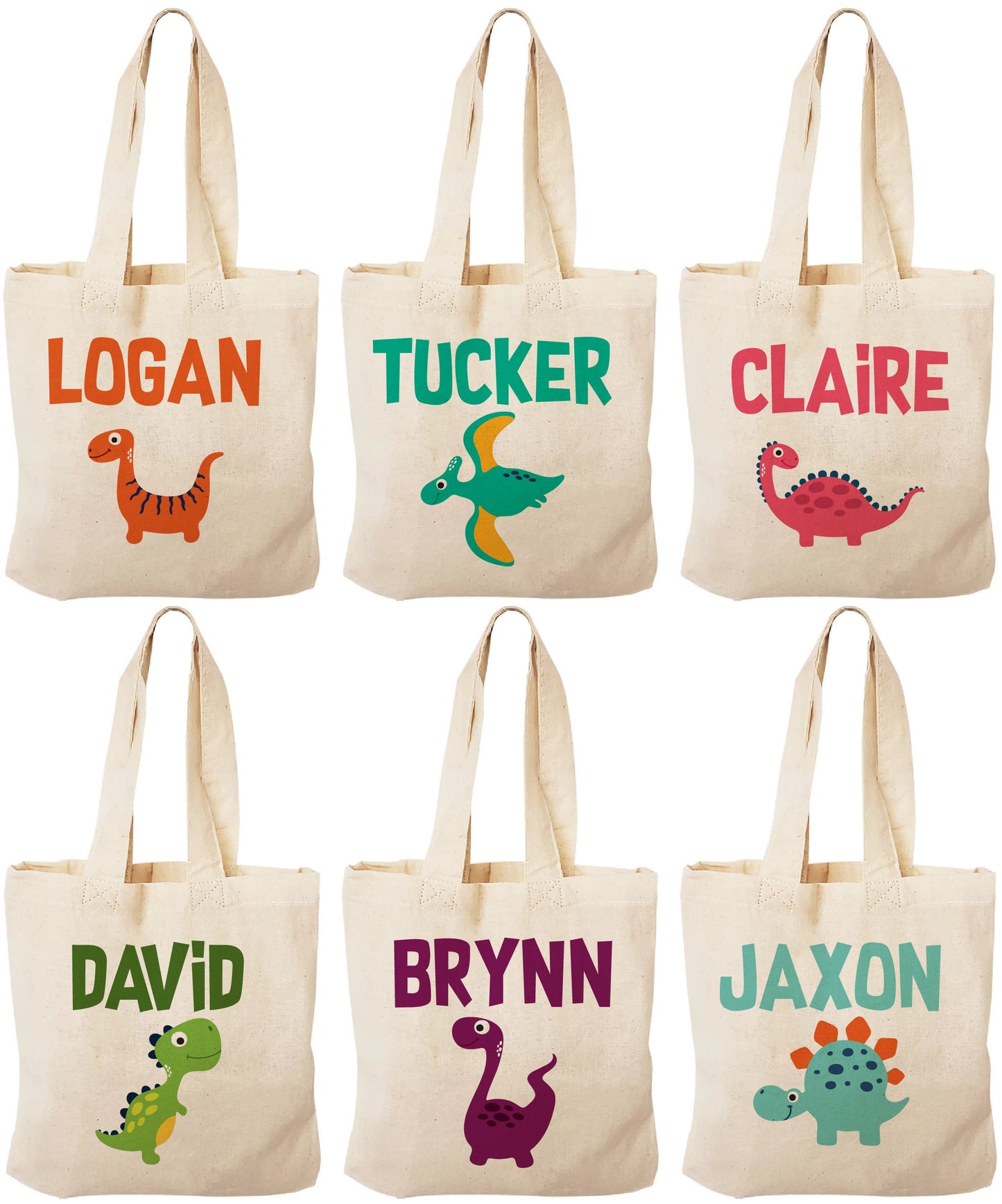 Personalized Dinosaur Party Favor Bags – Canvas Treat Bags, Set of 6