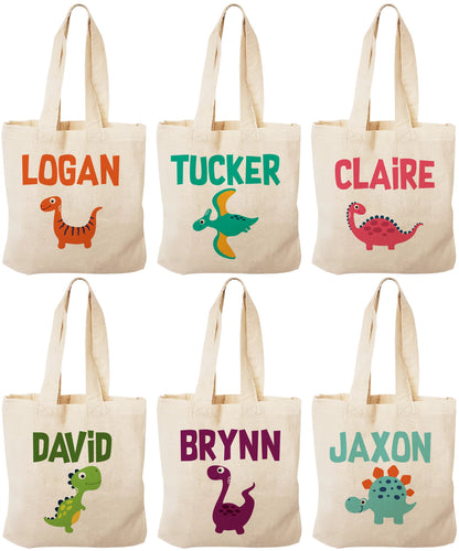 Personalized Dinosaur Party Favor Bags – Canvas Treat Bags, Set of 6