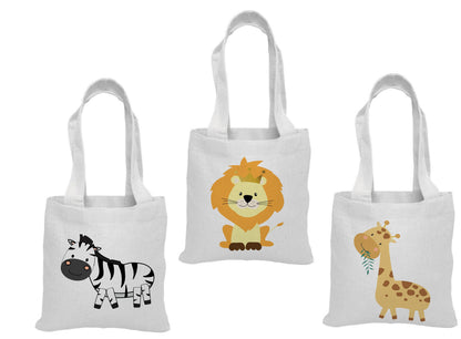 Safari Party Favor Bags - Jungle Animal Cotton Goody Bags, Set of 3