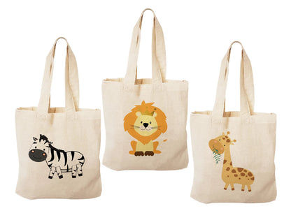 Safari Party Favor Bags - Jungle Animal Cotton Goody Bags, Set of 3