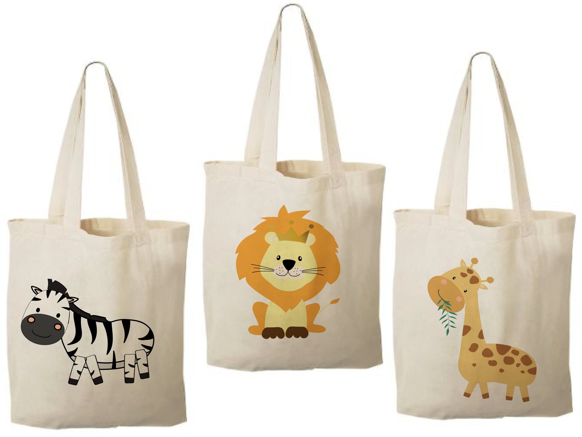 Safari Party Favor Bags - Jungle Animal Cotton Goody Bags, Set of 3