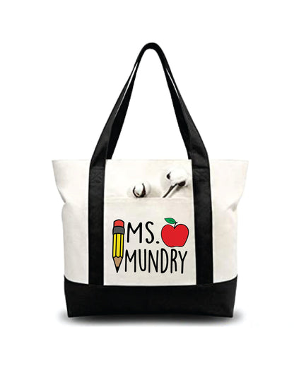 Personalized Teacher Tote Bag with Teacher’s Name - Variety of Colors - Teachers Gift