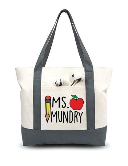 Personalized Teacher Tote Bag with Teacher’s Name - Variety of Colors - Teachers Gift