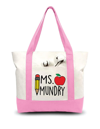 Personalized Teacher Tote Bag with Teacher’s Name - Variety of Colors - Teachers Gift