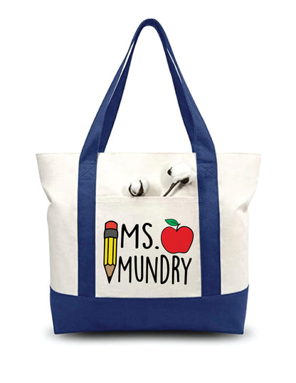 Personalized Teacher Tote Bag with Teacher’s Name - Variety of Colors - Teachers Gift