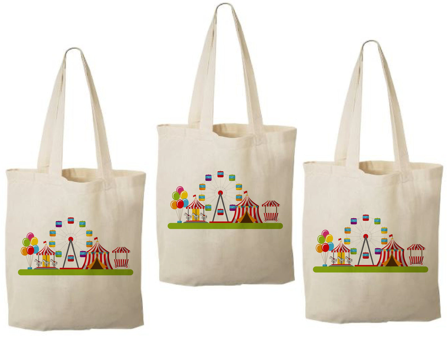 Set of three Carnival Party Favor Bags - Perfect for Carnival Themed Parties! - Cotton bags with handles - Reusable