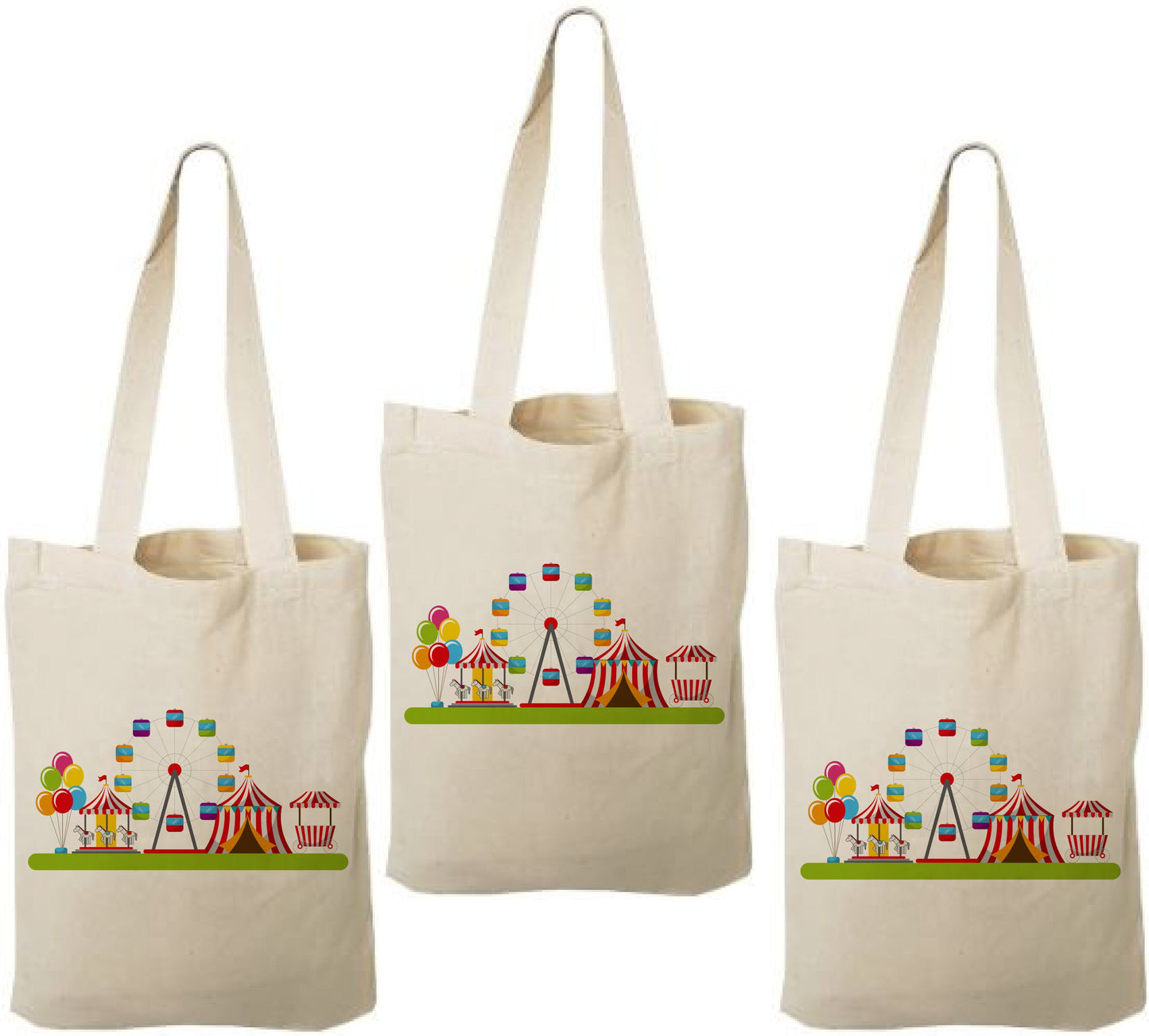Set of three Carnival Party Favor Bags - Perfect for Carnival Themed Parties! - Cotton bags with handles - Reusable
