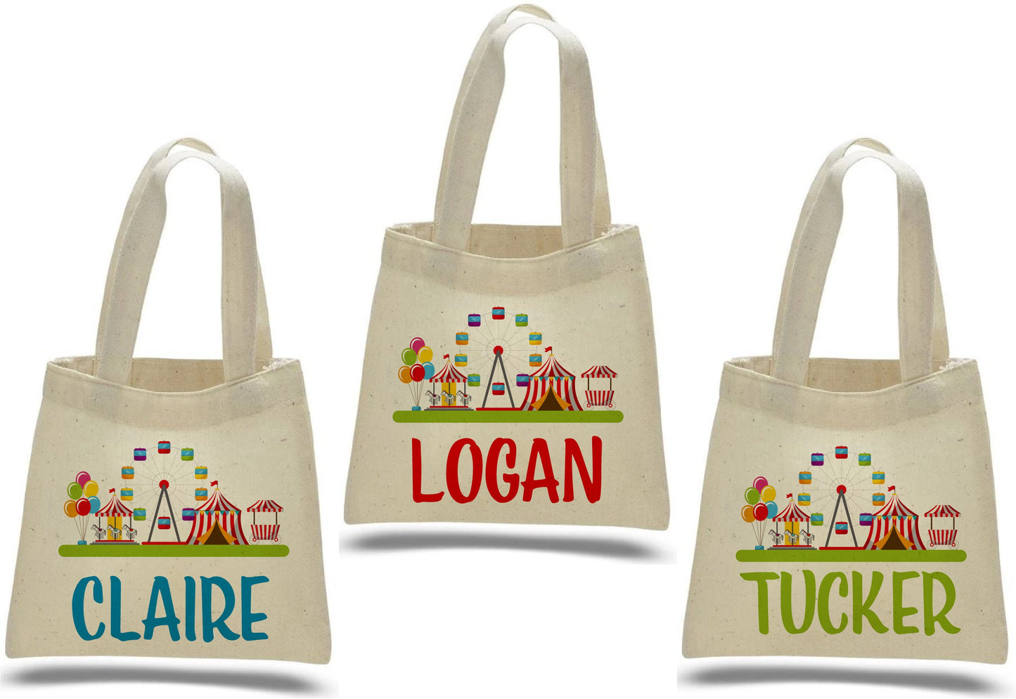 Personalized Carnival Party Favor Bags - Set of Three Bags