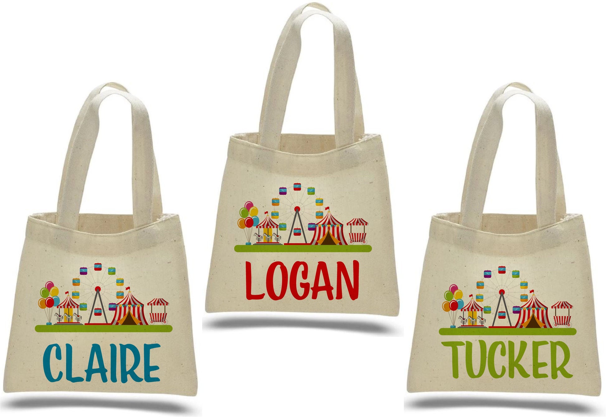 Personalized Carnival Party Favor Bags - Set of Three Bags