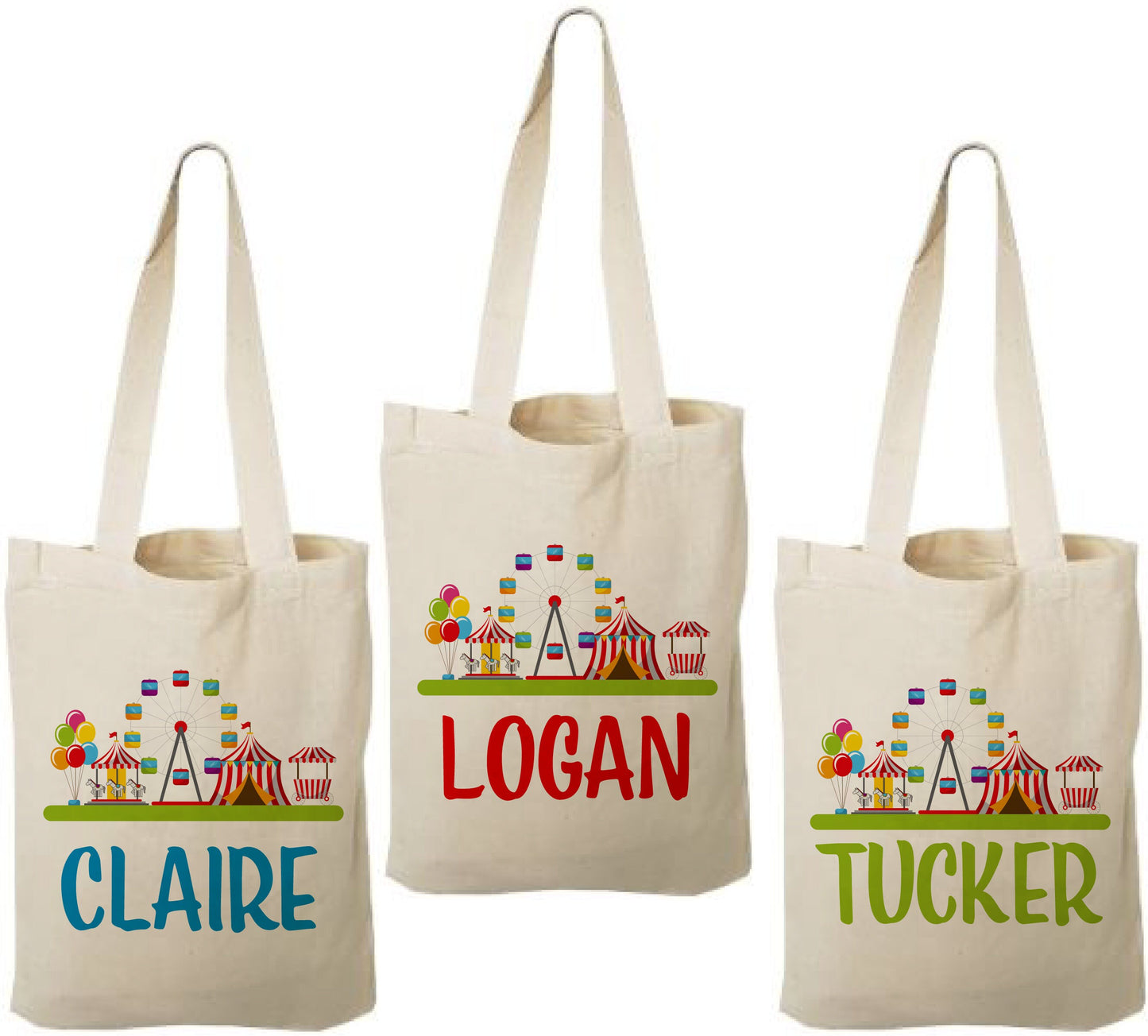 Personalized Carnival Party Favor Bags - Set of Three Bags