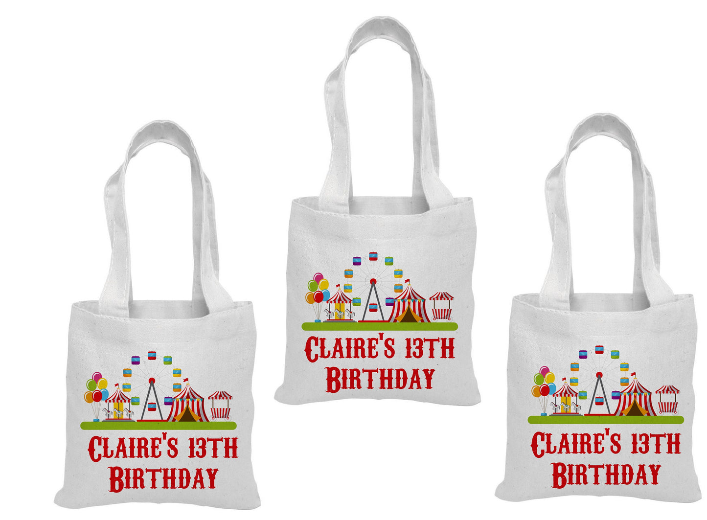 Custom Carnival Party Favor Bags - Perfect for Carnival or Circus Themed Parties and Events - Personalized with Event Details - Set of Three