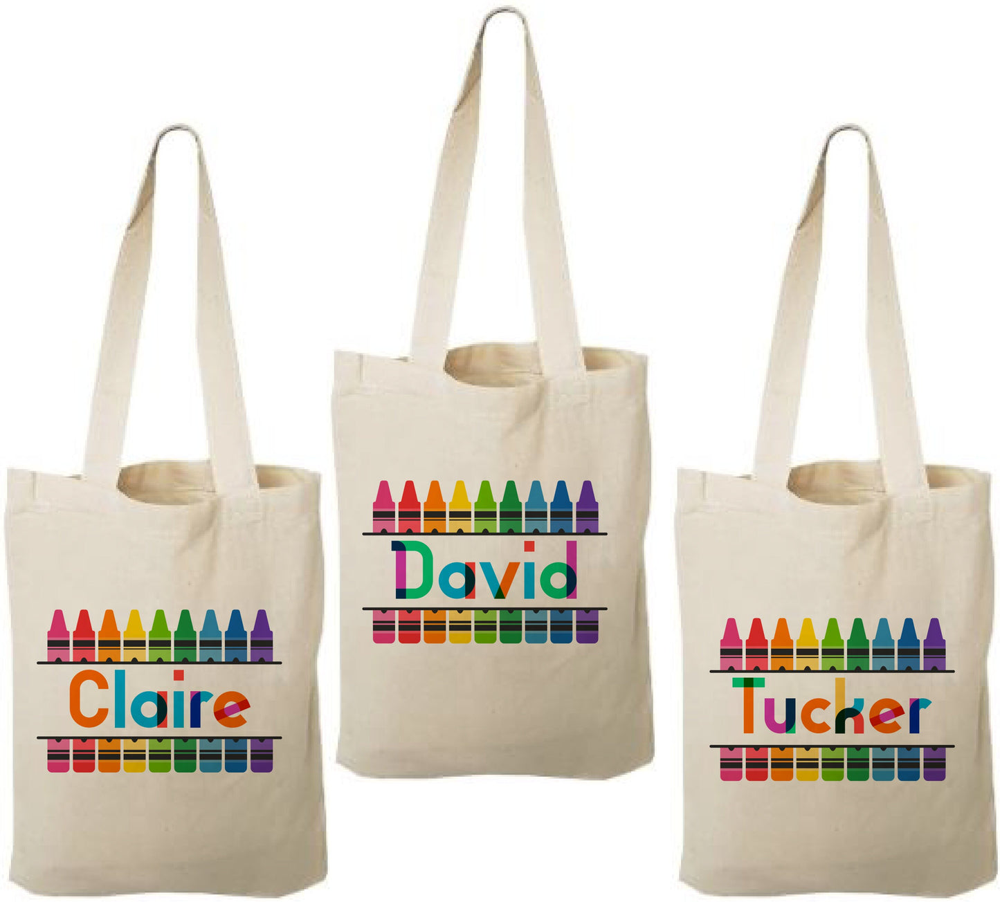 Rainbow Party Favor Bags, Personalized Crayon Treat Bags, Set of 3
