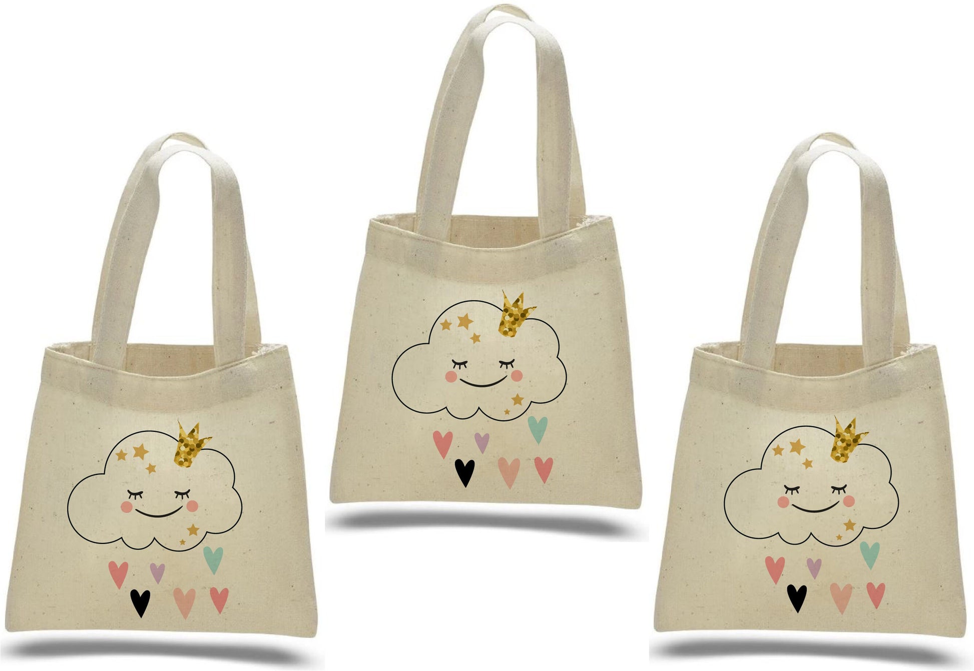 Cloud Party Favor Bags – Cotton Tote, Baby Shower, Set of 3