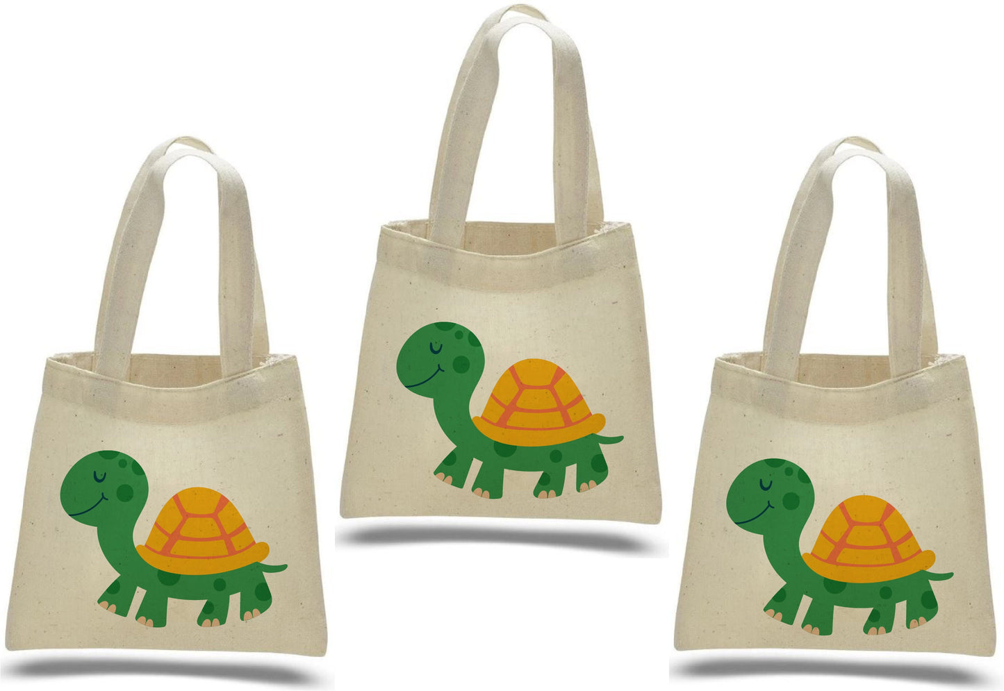 3 Turtle Party Favor Bags, Eco Cotton Goodie Bags