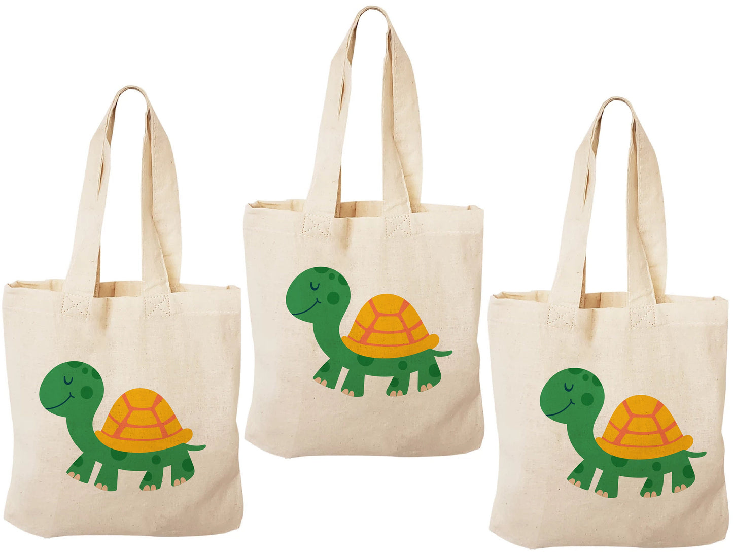 3 Turtle Party Favor Bags, Eco Cotton Goodie Bags