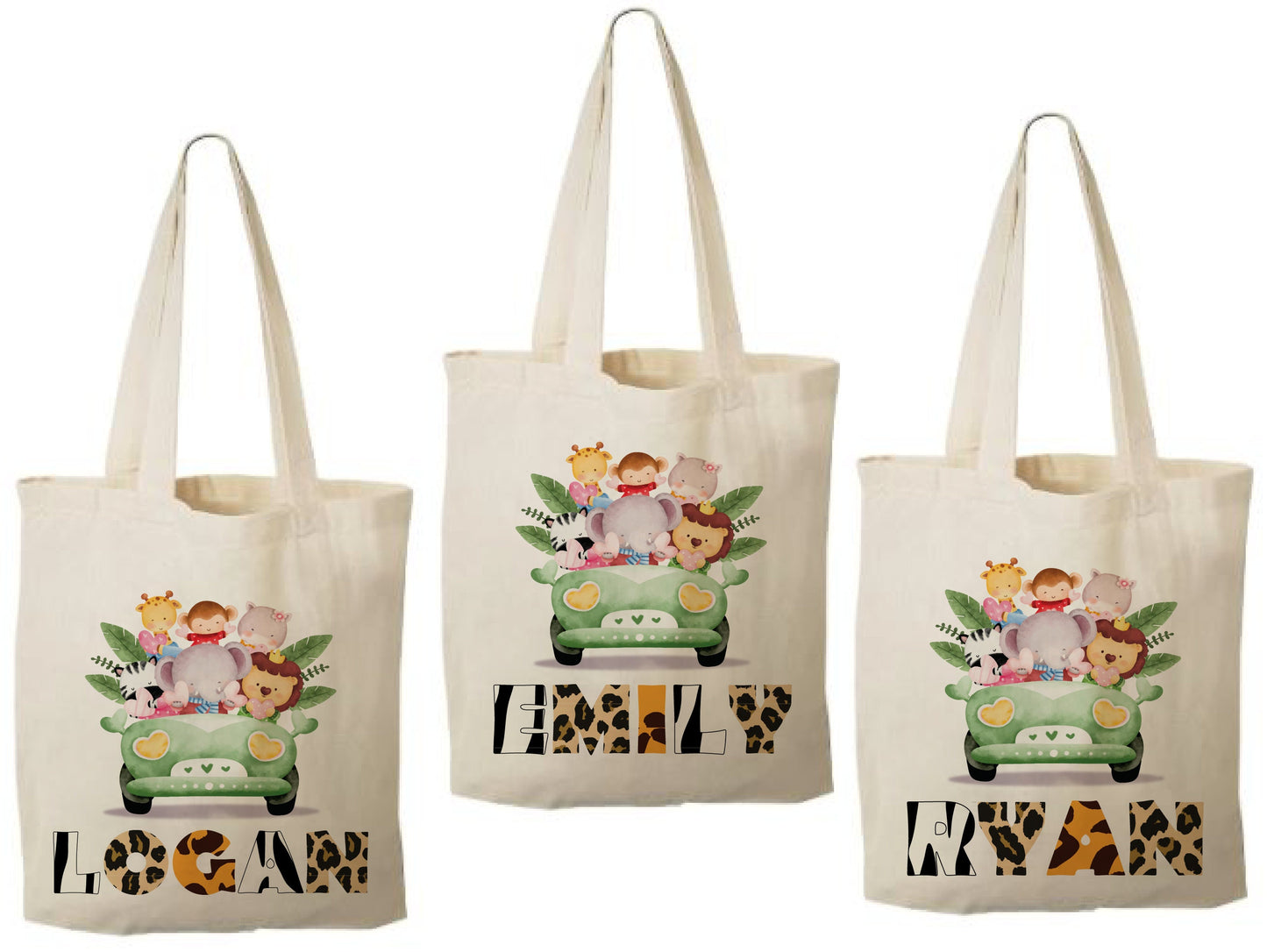 Custom Safari Party Favor Bags - Set of Three Bags - Personalized with Guest Names
