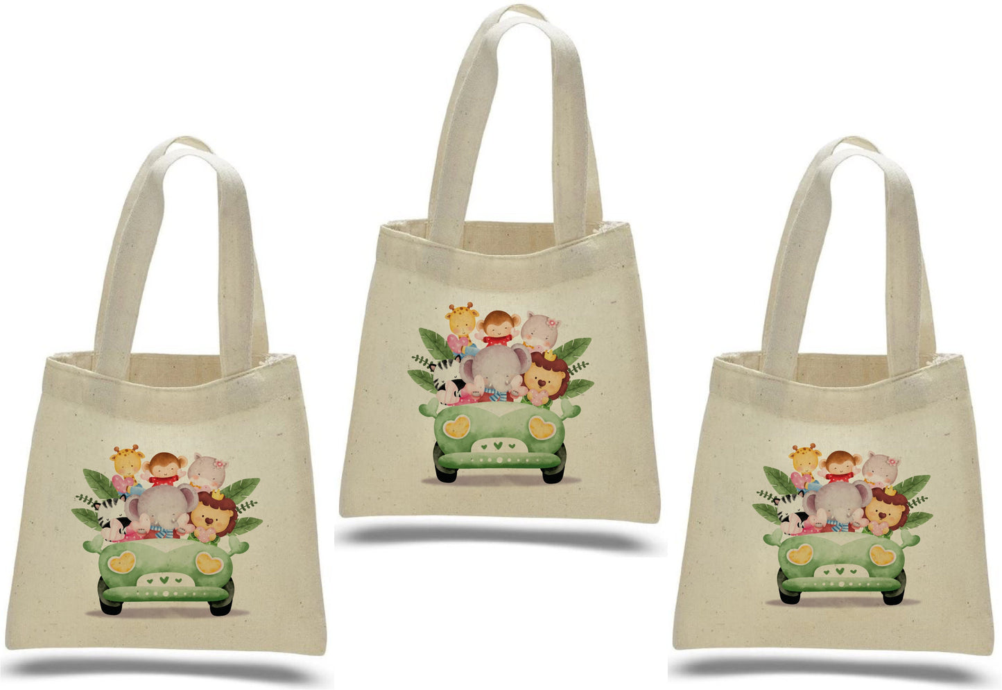 Safari Party Favor Bags, Jungle Animal Cotton Goodie Bags, Set of 3