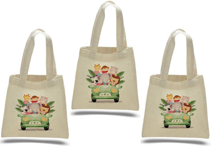 Safari Party Favor Bags, Jungle Animal Cotton Goodie Bags, Set of 3