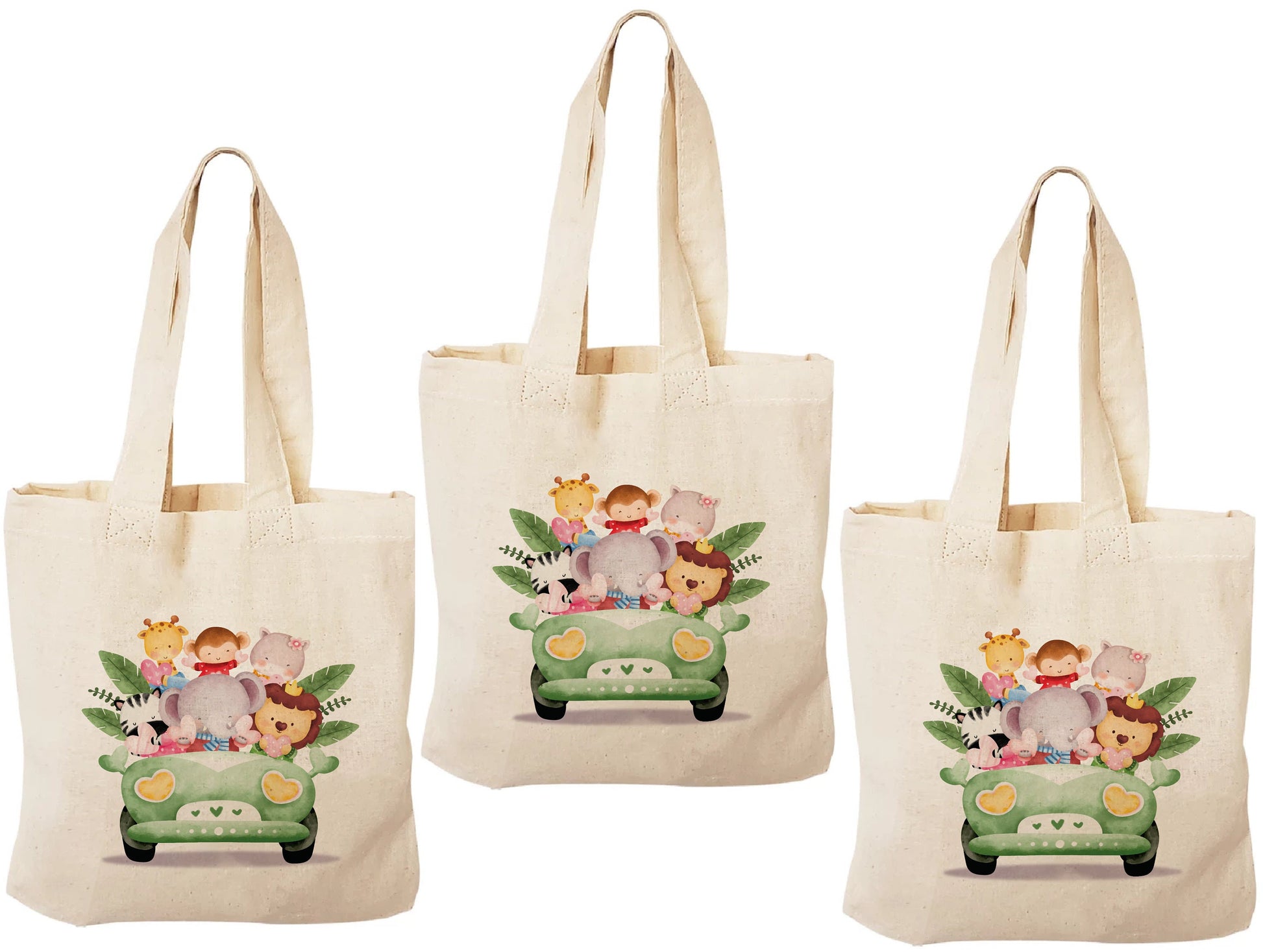 Safari Party Favor Bags, Jungle Animal Cotton Goodie Bags, Set of 3