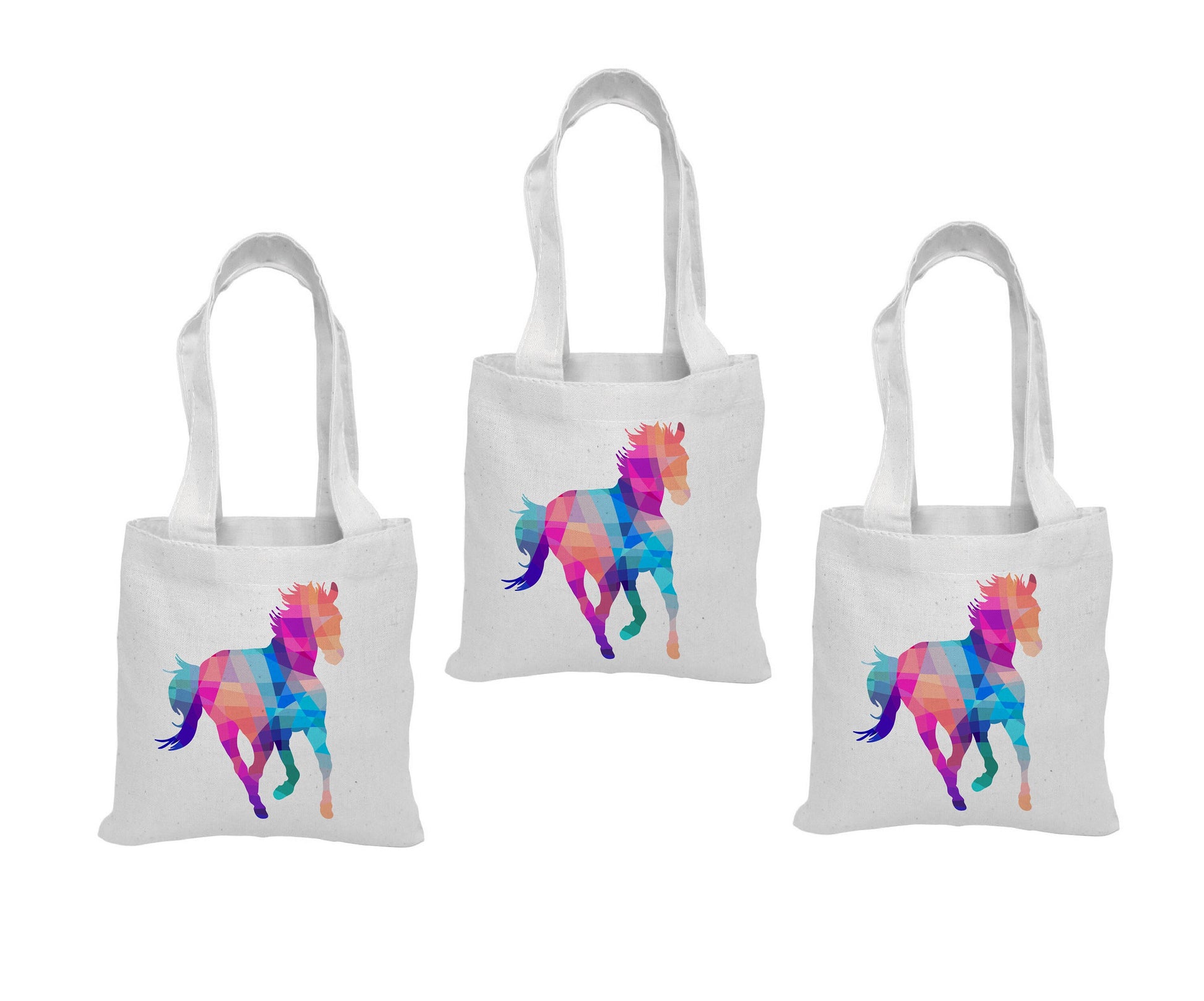 Rainbow Horse Party Favor Bags – Cotton Tote, Set of 3