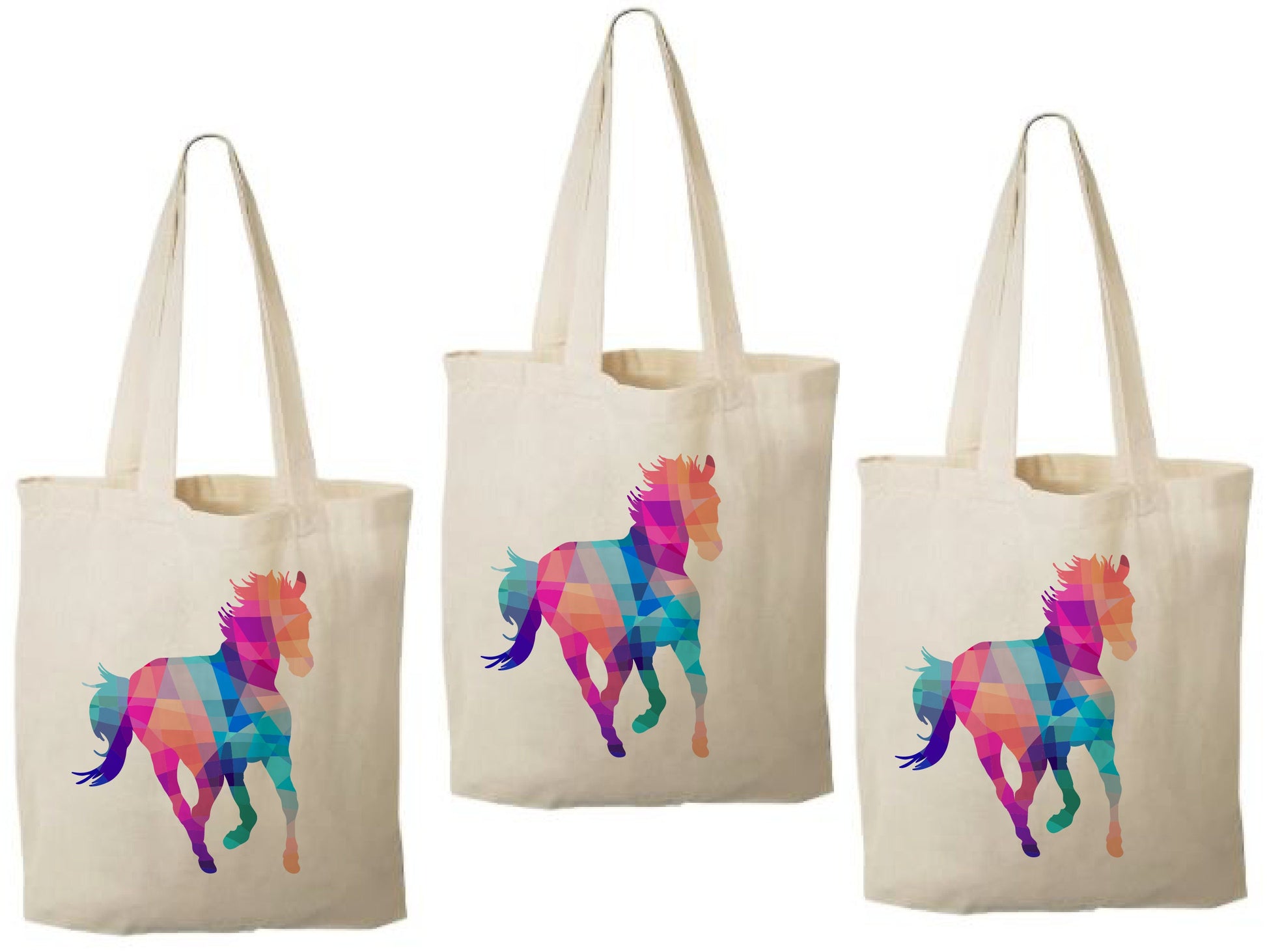 Rainbow Horse Party Favor Bags – Cotton Tote, Set of 3