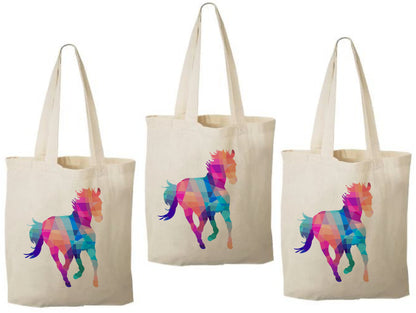 Rainbow Horse Party Favor Bags – Cotton Tote, Set of 3