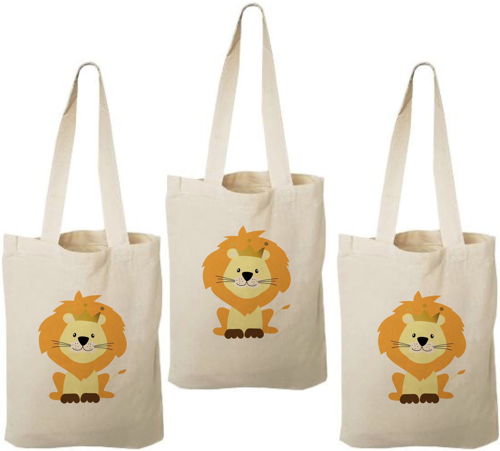 Lion Party Favor Bags – Safari Jungle Cotton Canvas Goodie Bags, Set of Three