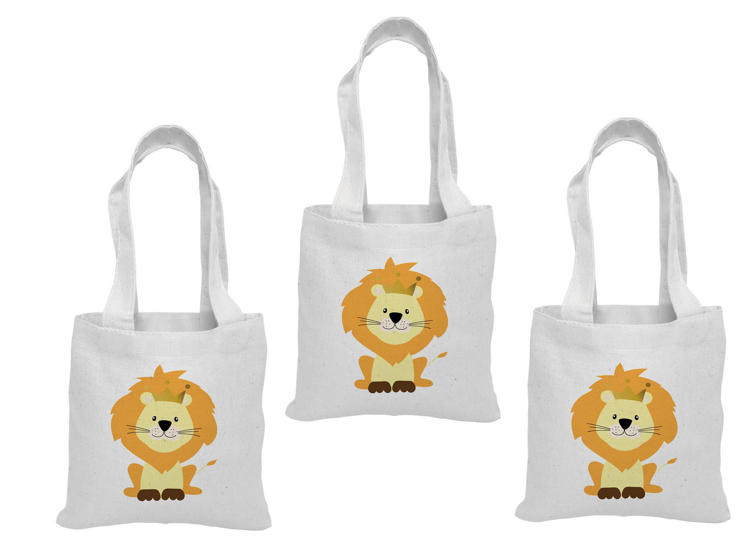 Lion Party Favor Bags – Safari Jungle Cotton Canvas Goodie Bags, Set of Three