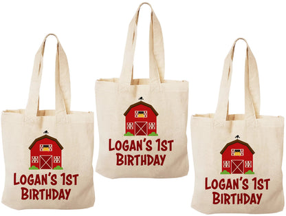 Personalized Farm Party Favor Bags – Barnyard Birthday, Cotton Tote, Set of 3