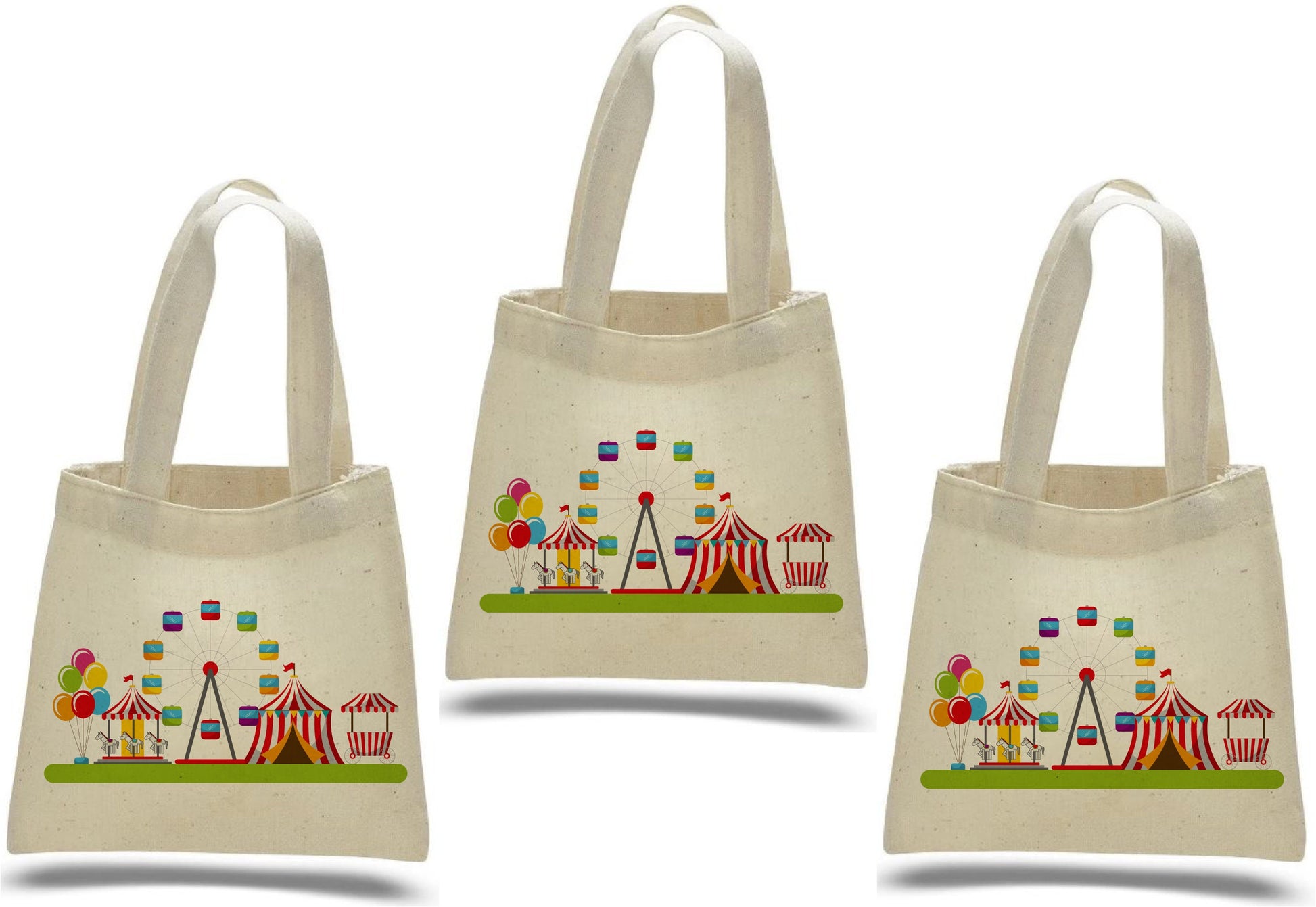 Set of three Carnival Party Favor Bags - Perfect for Carnival Themed Parties! - Cotton bags with handles - Reusable