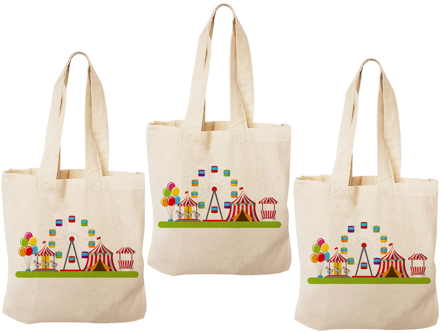 Set of three Carnival Party Favor Bags - Perfect for Carnival Themed Parties! - Cotton bags with handles - Reusable