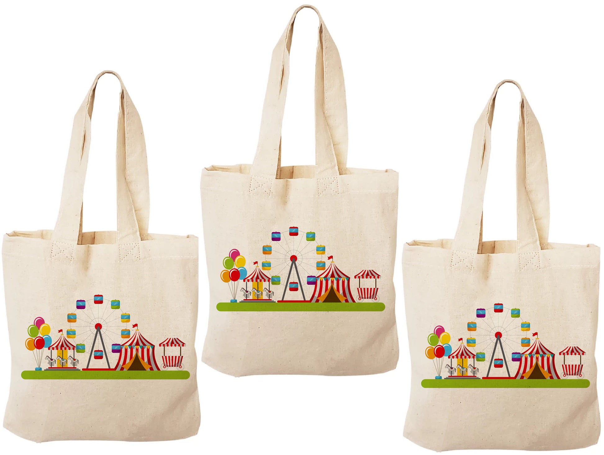Set of three Carnival Party Favor Bags - Perfect for Carnival Themed Parties! - Cotton bags with handles - Reusable