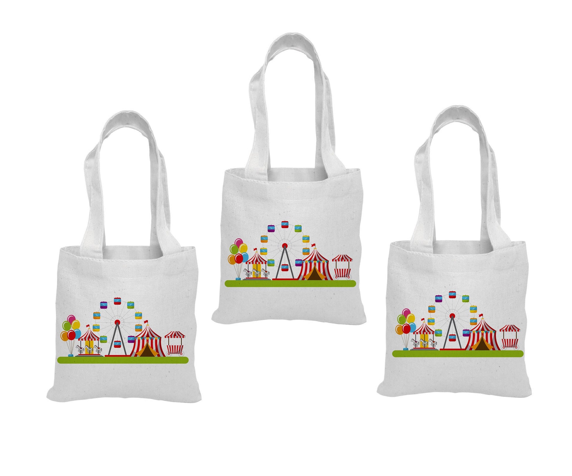 Set of three Carnival Party Favor Bags - Perfect for Carnival Themed Parties! - Cotton bags with handles - Reusable