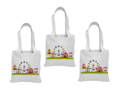 Set of three Carnival Party Favor Bags - Perfect for Carnival Themed Parties! - Cotton bags with handles - Reusable