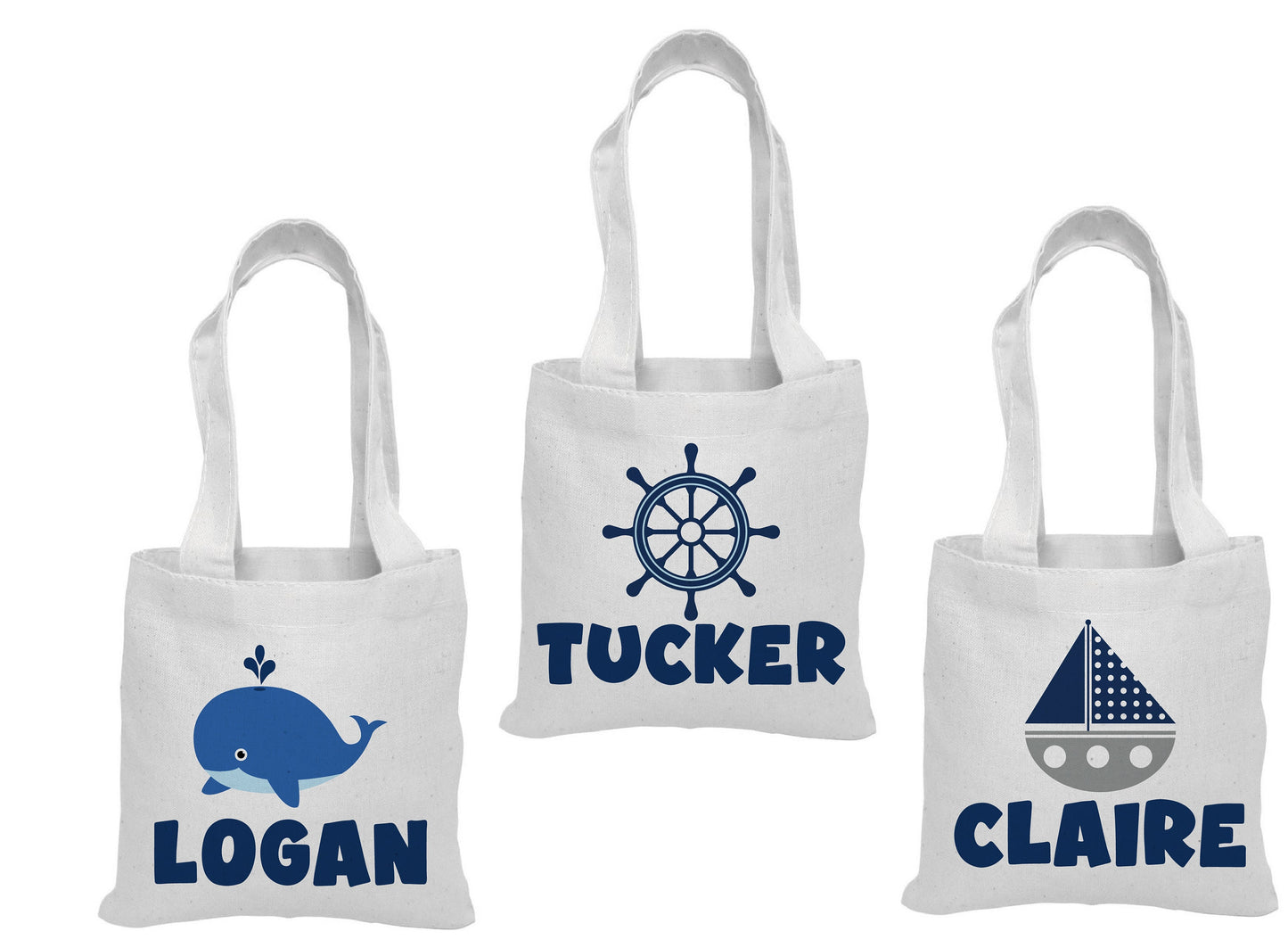 Nautical Party Favor Bags, Whale Birthday Treat Bags, Set of 3
