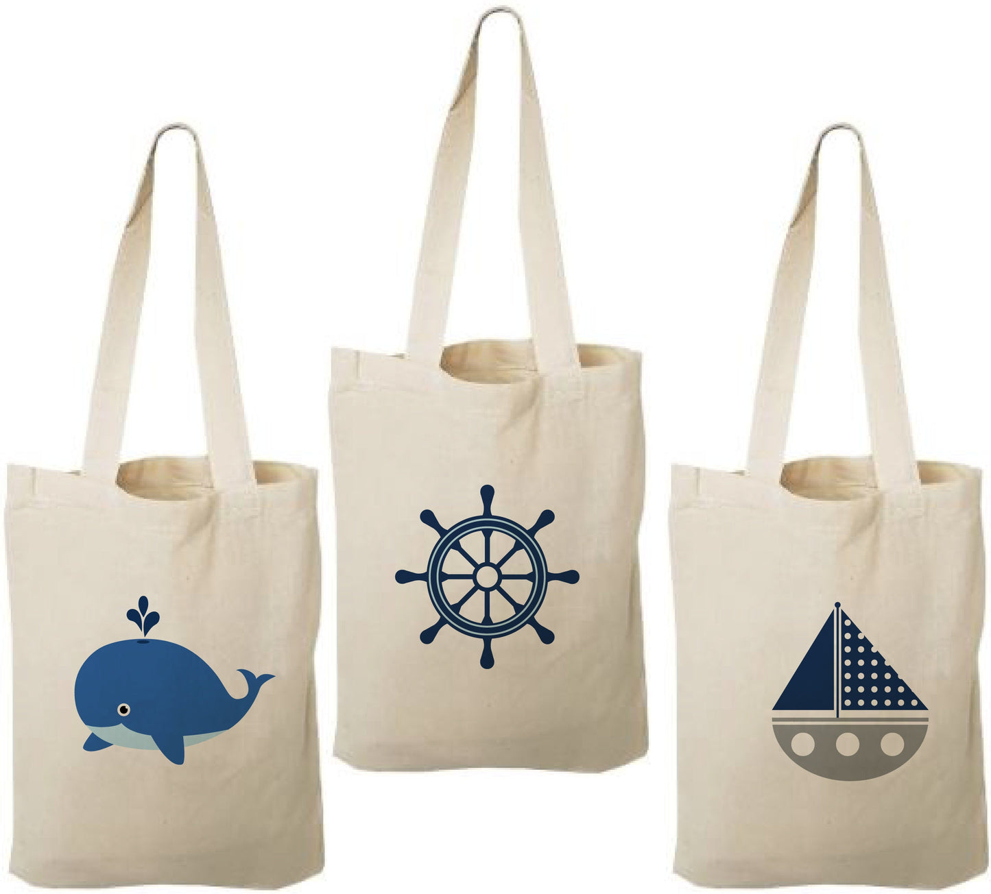 Nautical Party Favor Bags – Whale, Sailboat, Ship Wheel – Set of Three