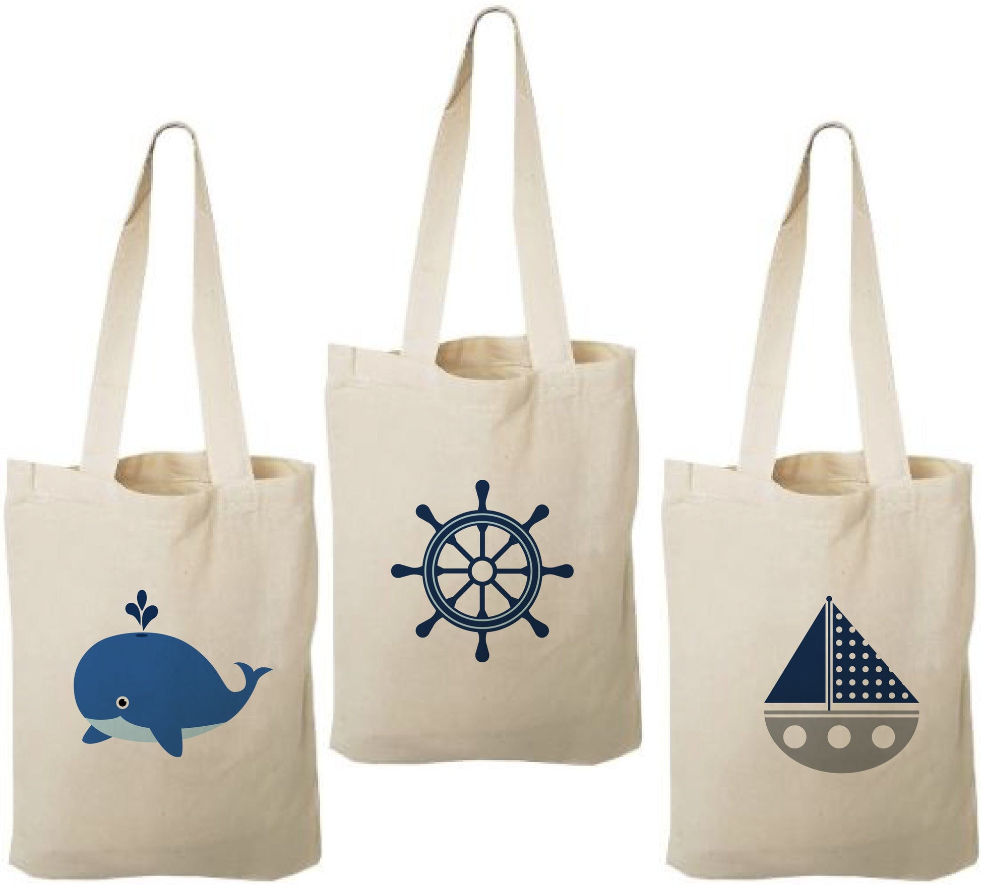 Nautical Party Favor Bags – Whale, Sailboat, Ship Wheel – Set of Three