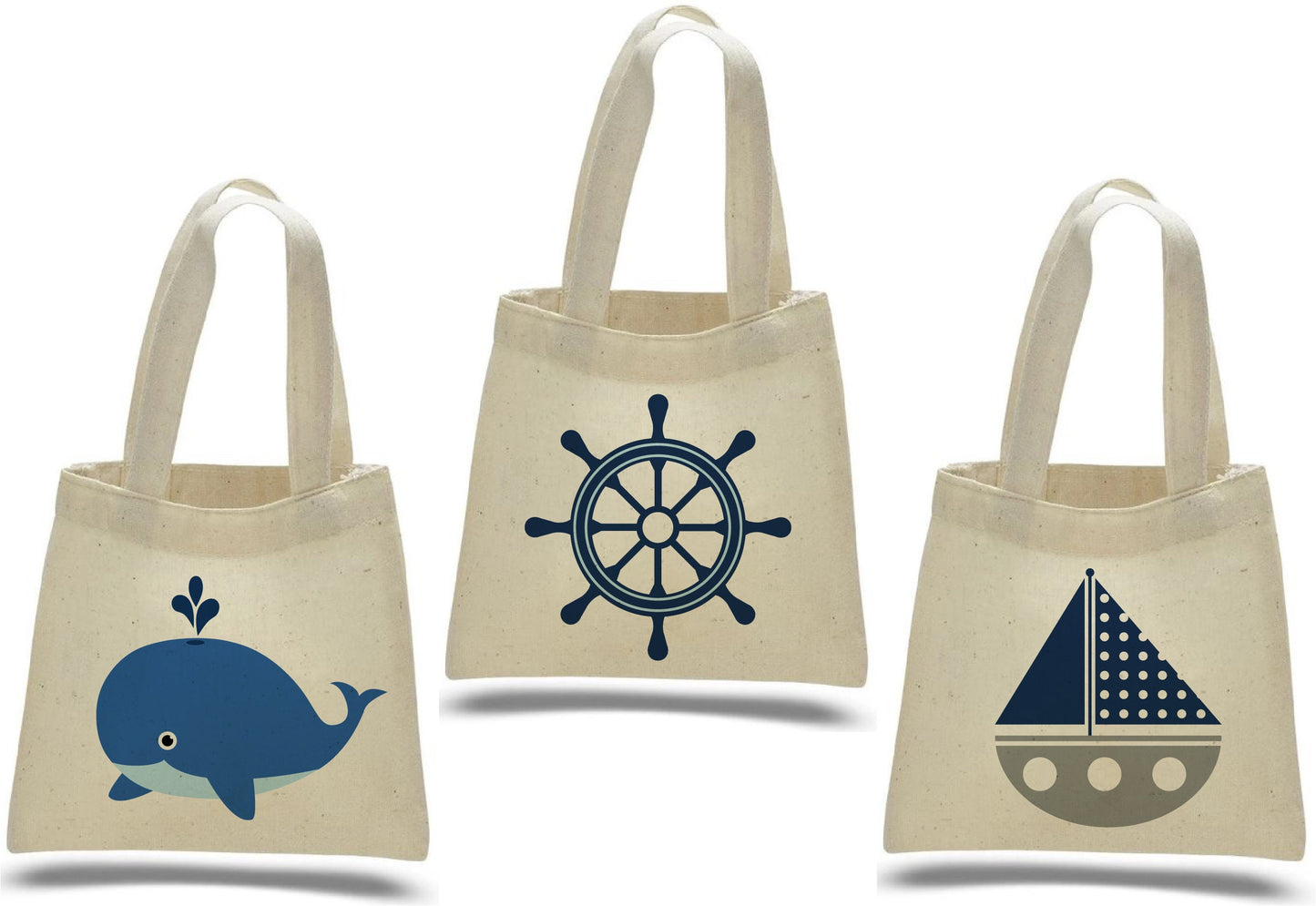 Nautical Party Favor Bags – Whale, Sailboat, Ship Wheel – Set of Three