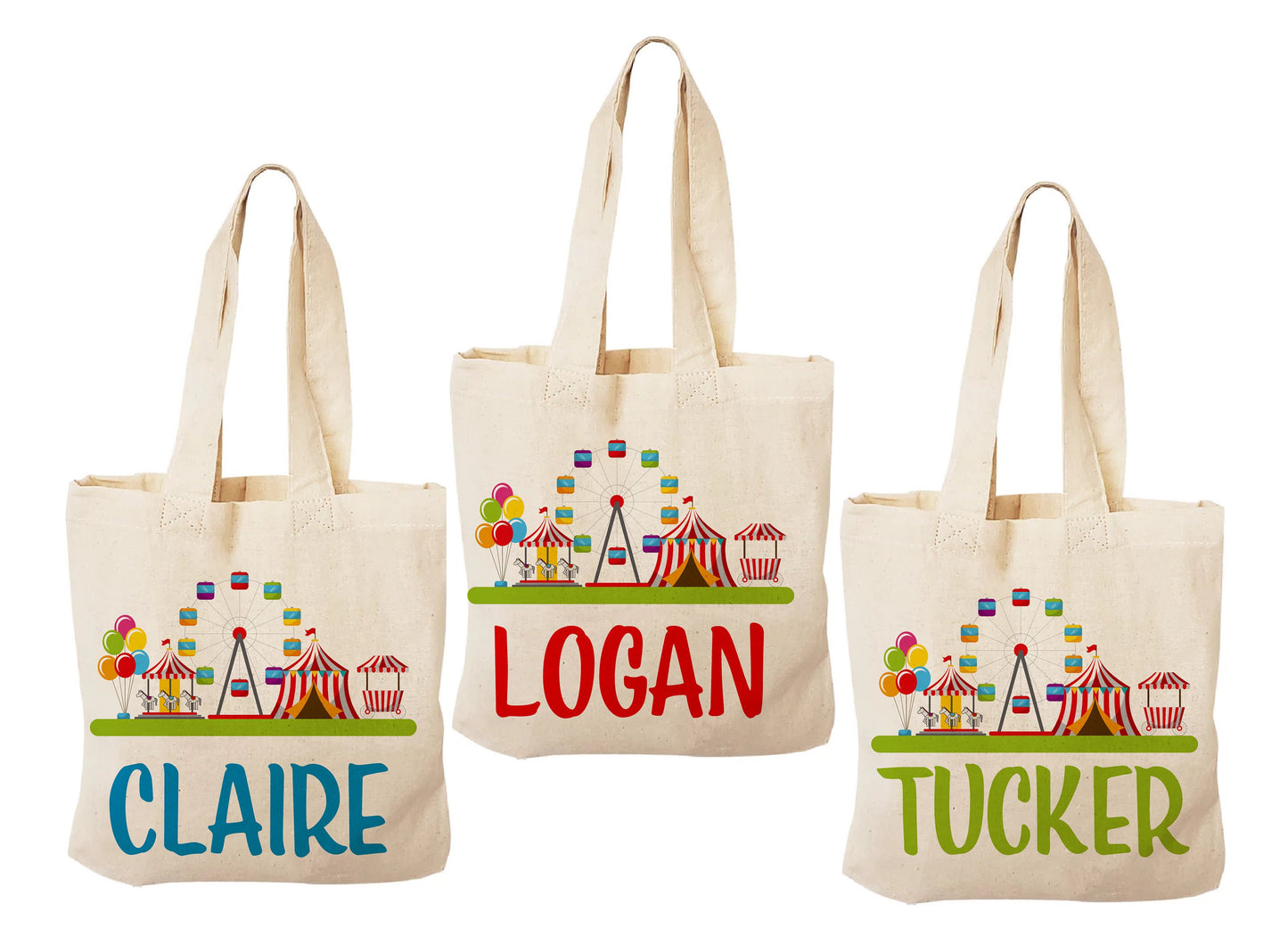 Personalized Carnival Party Favor Bags - Set of Three Bags