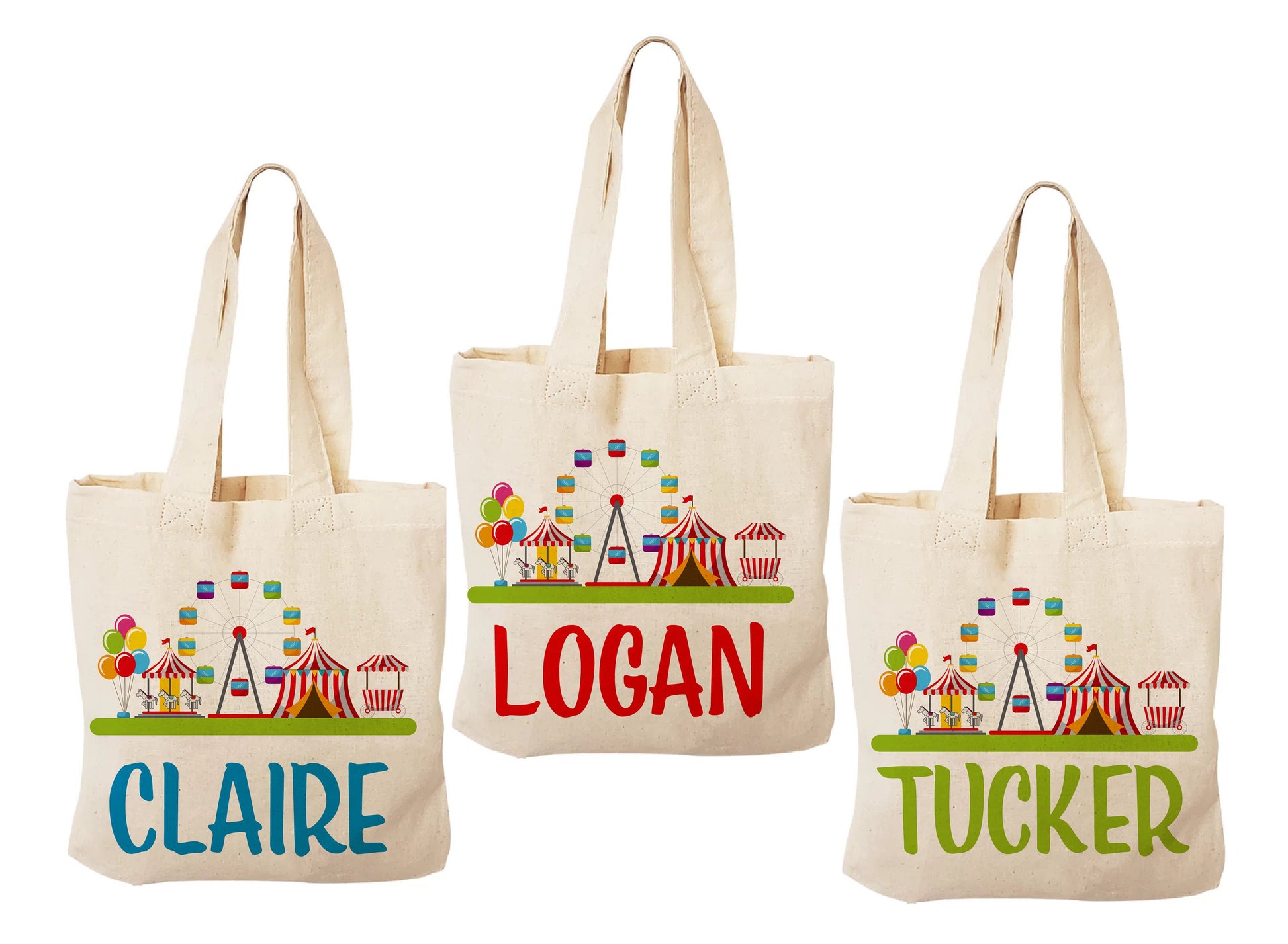 Personalized Carnival Party Favor Bags - Set of Three Bags
