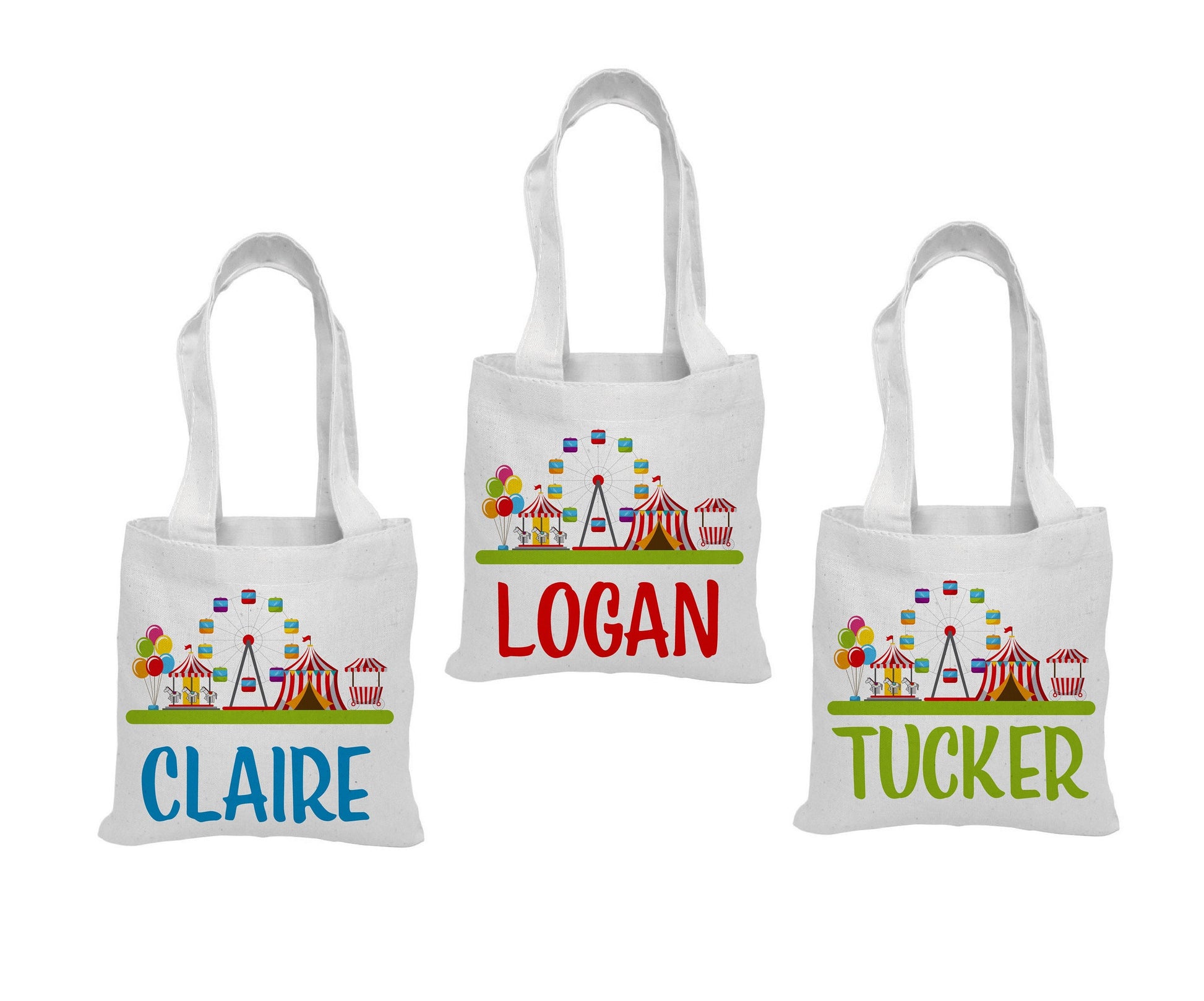 Personalized Carnival Party Favor Bags - Set of Three Bags