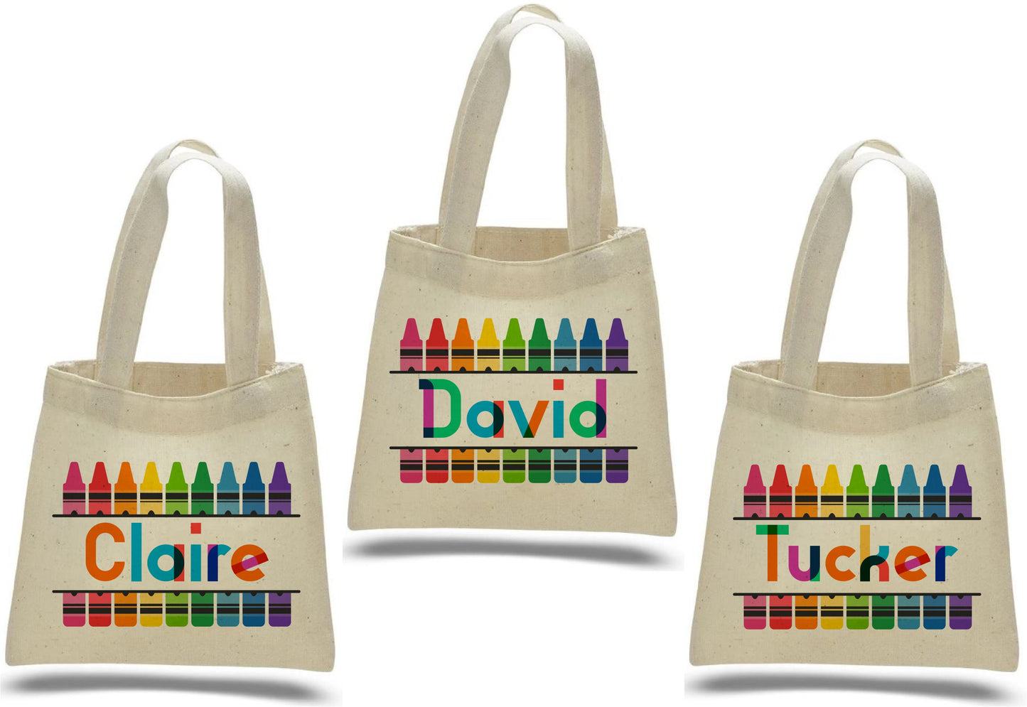 Rainbow Party Favor Bags, Personalized Crayon Treat Bags, Set of 3
