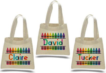 Rainbow Party Favor Bags, Personalized Crayon Treat Bags, Set of 3