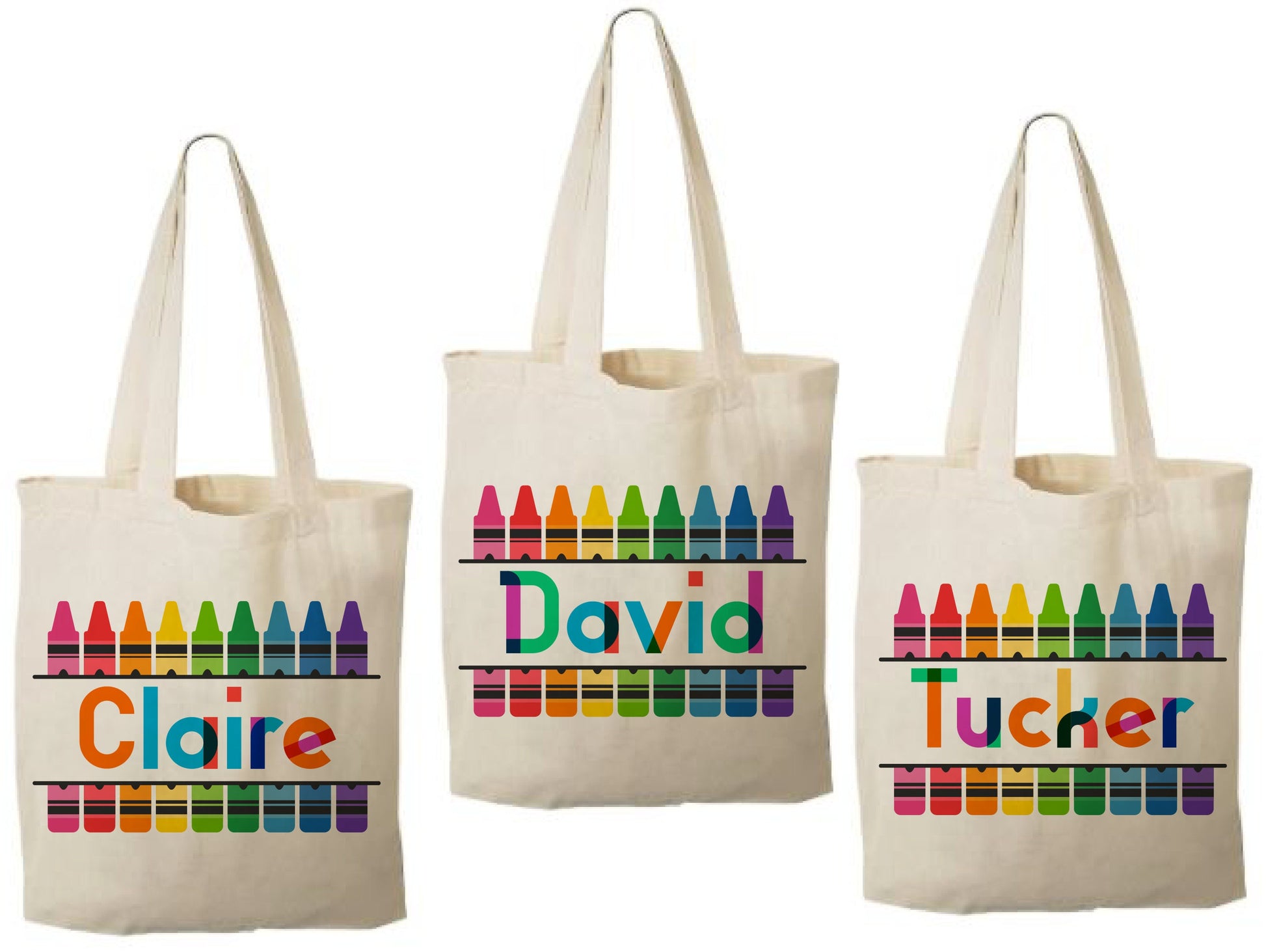 Rainbow Party Favor Bags, Personalized Crayon Treat Bags, Set of 3