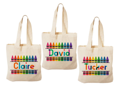 Rainbow Party Favor Bags, Personalized Crayon Treat Bags, Set of 3