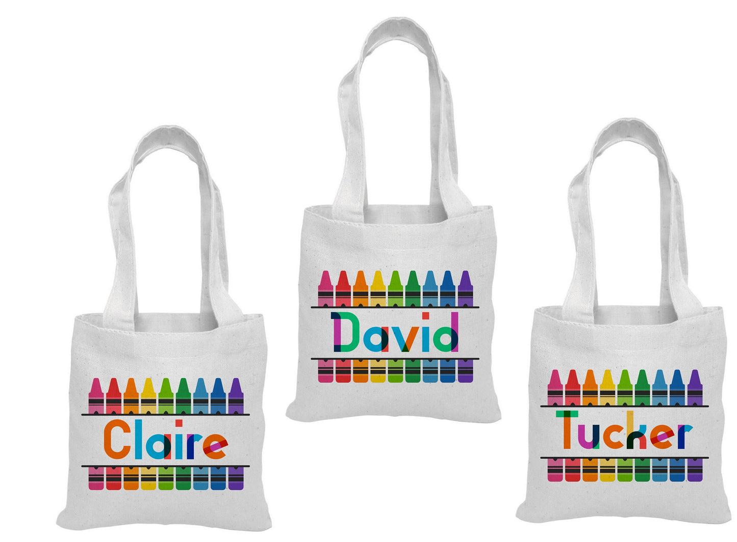 Rainbow Party Favor Bags, Personalized Crayon Treat Bags, Set of 3