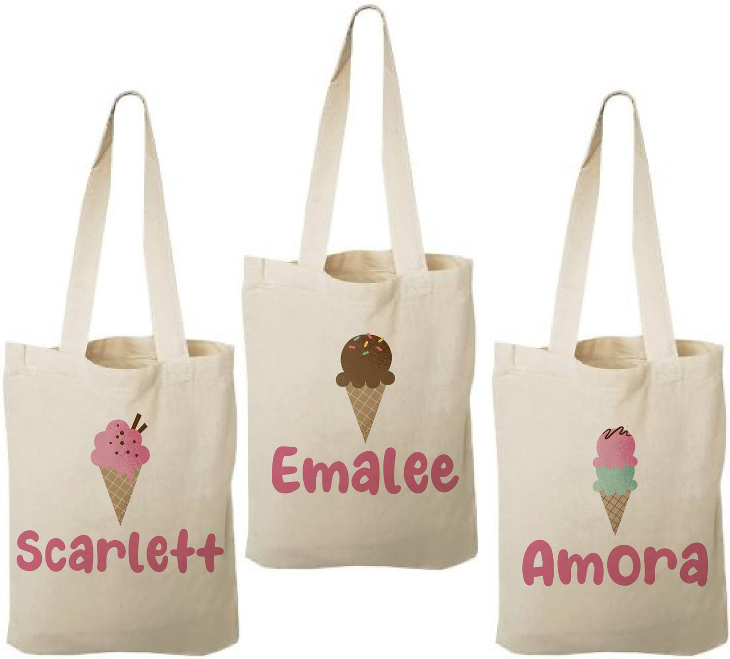Ice Cream Party Favor Bags, Personalized Treat Bags, Set of 3