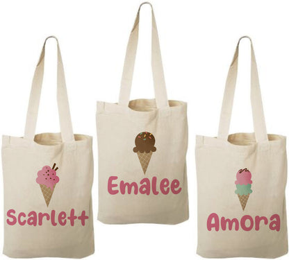 Ice Cream Party Favor Bags, Personalized Treat Bags, Set of 3